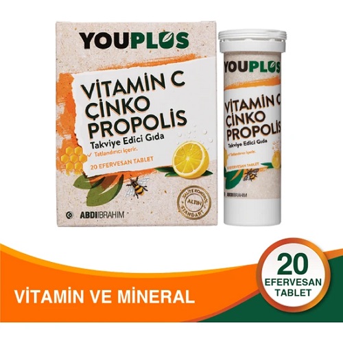 Youplus Vitamin C, Çinko & Propolis 20 Efervesan Tablet